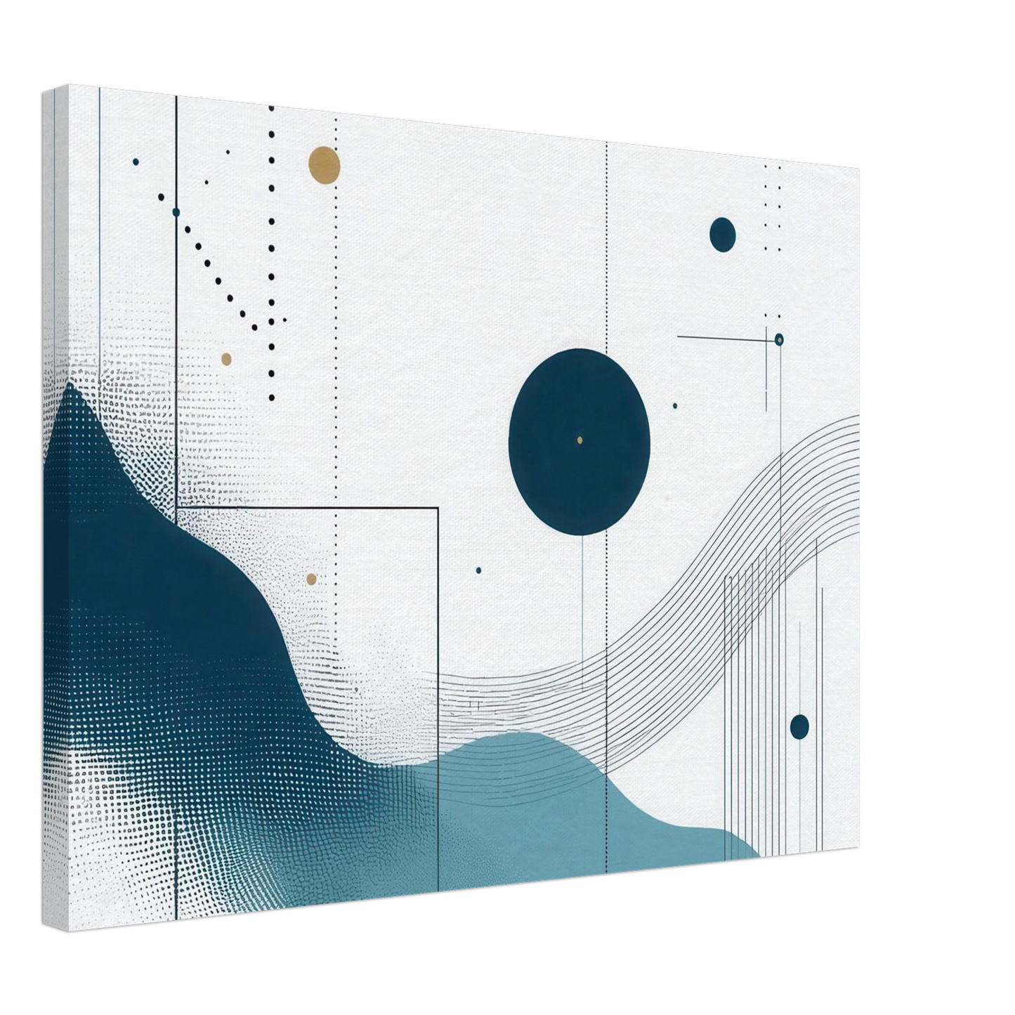 Wandbild deep sea rhythm abstrakte kunst in blau und goldtoenen in ihrer wunschgroesse