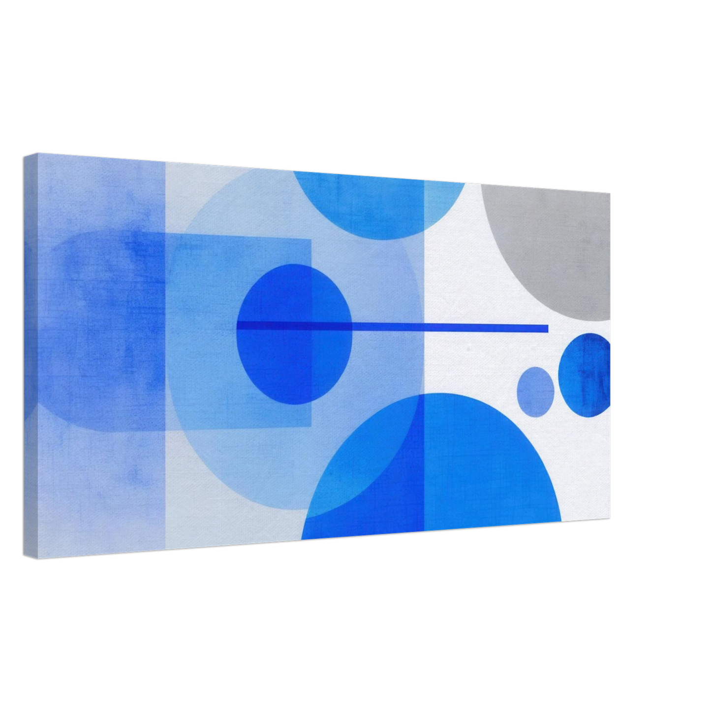 Wandbild geometrische abstraktion in koenigsblau und azur modernes dekor mit kreis rechteckformen