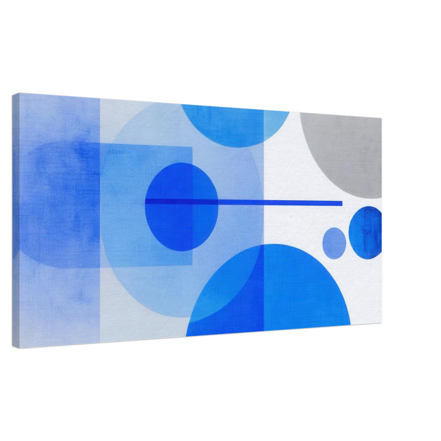Wandbild geometrische abstraktion in koenigsblau und azur modernes dekor mit kreis rechteckformen