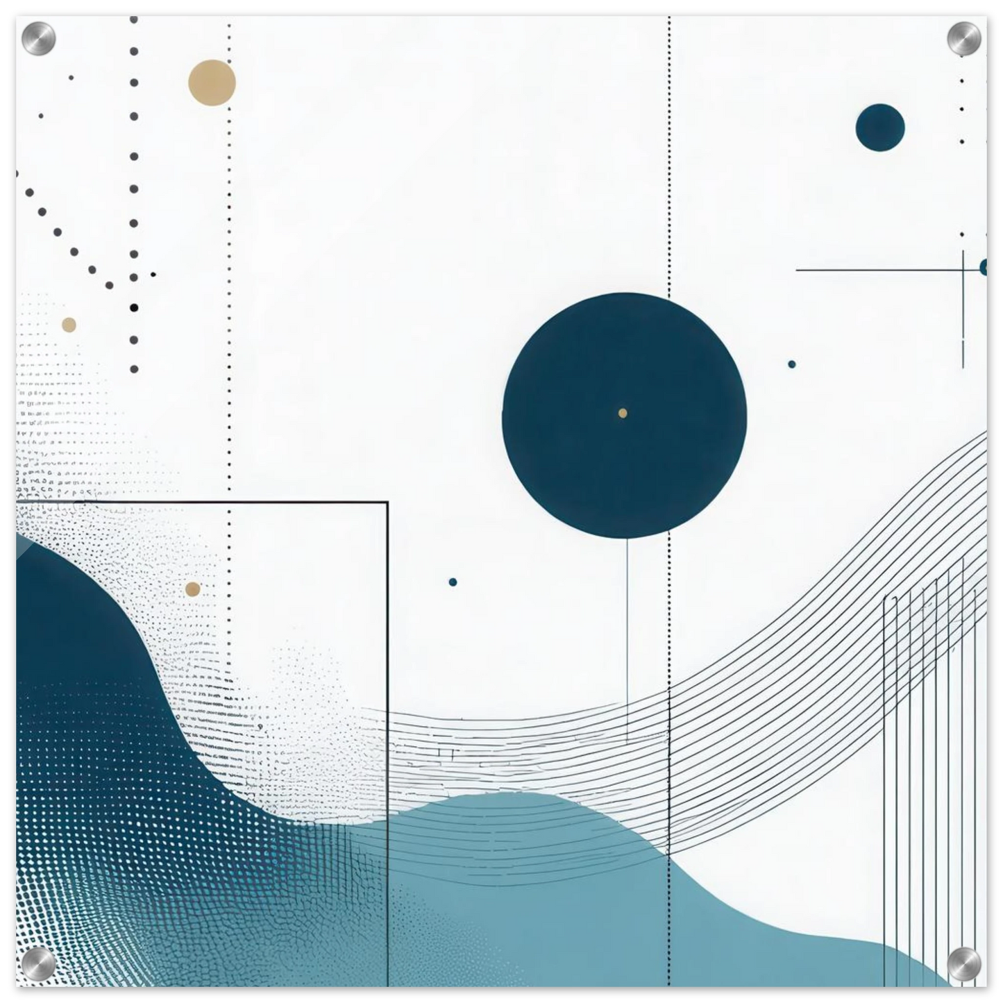 Wandbild deep sea rhythm abstrakte kunst in blau und goldtoenen in ihrer wunschgroesse