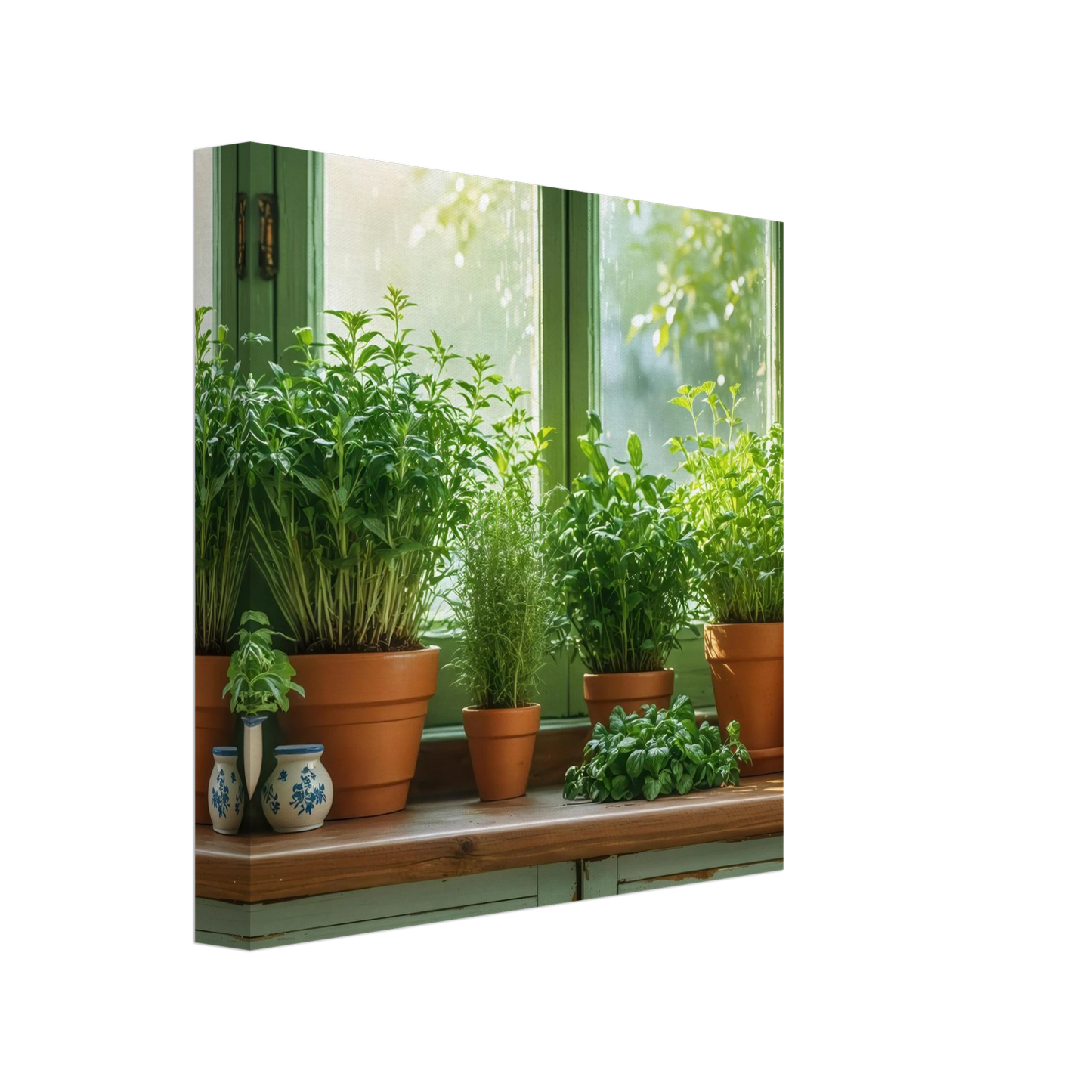 Wandbild mediterrane kraeuter am fenster frische gruen nuancen fuer ihr zuhause in vielen groessen