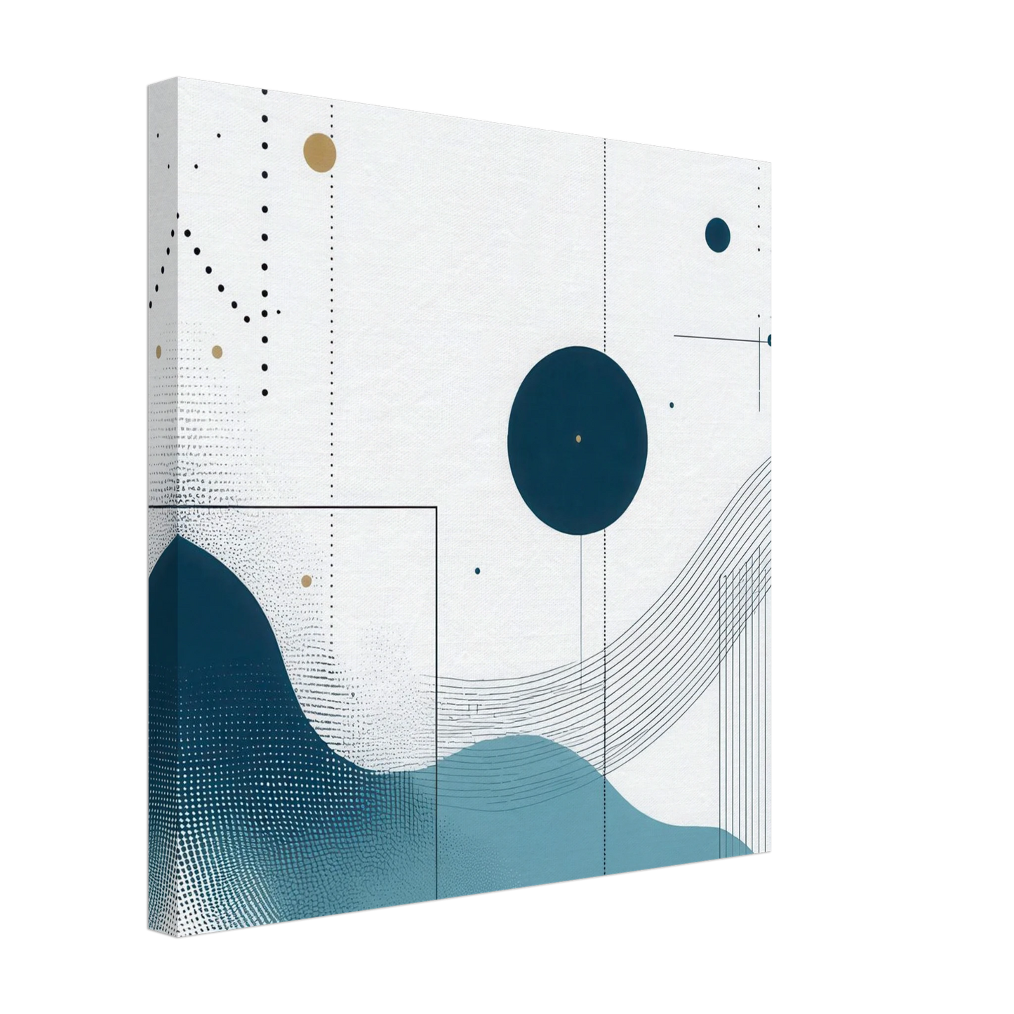 Wandbild deep sea rhythm abstrakte kunst in blau und goldtoenen in ihrer wunschgroesse