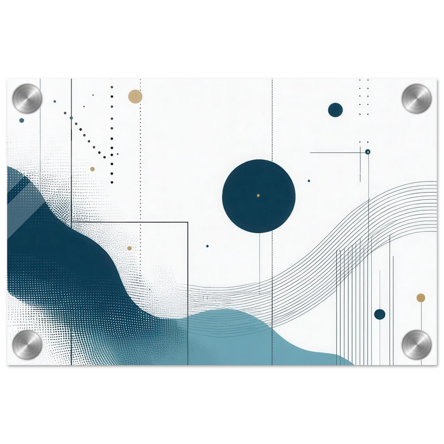 Wandbild deep sea rhythm abstrakte kunst in blau und goldtoenen in ihrer wunschgroesse