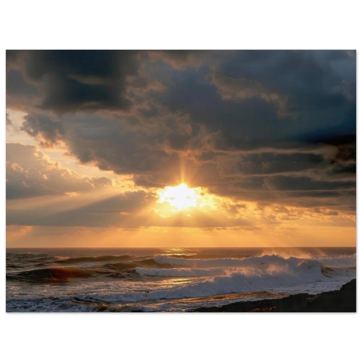 Wandbild dramatischer ozean sonnenuntergang kuestenkunst in ihrer wunschgroesse