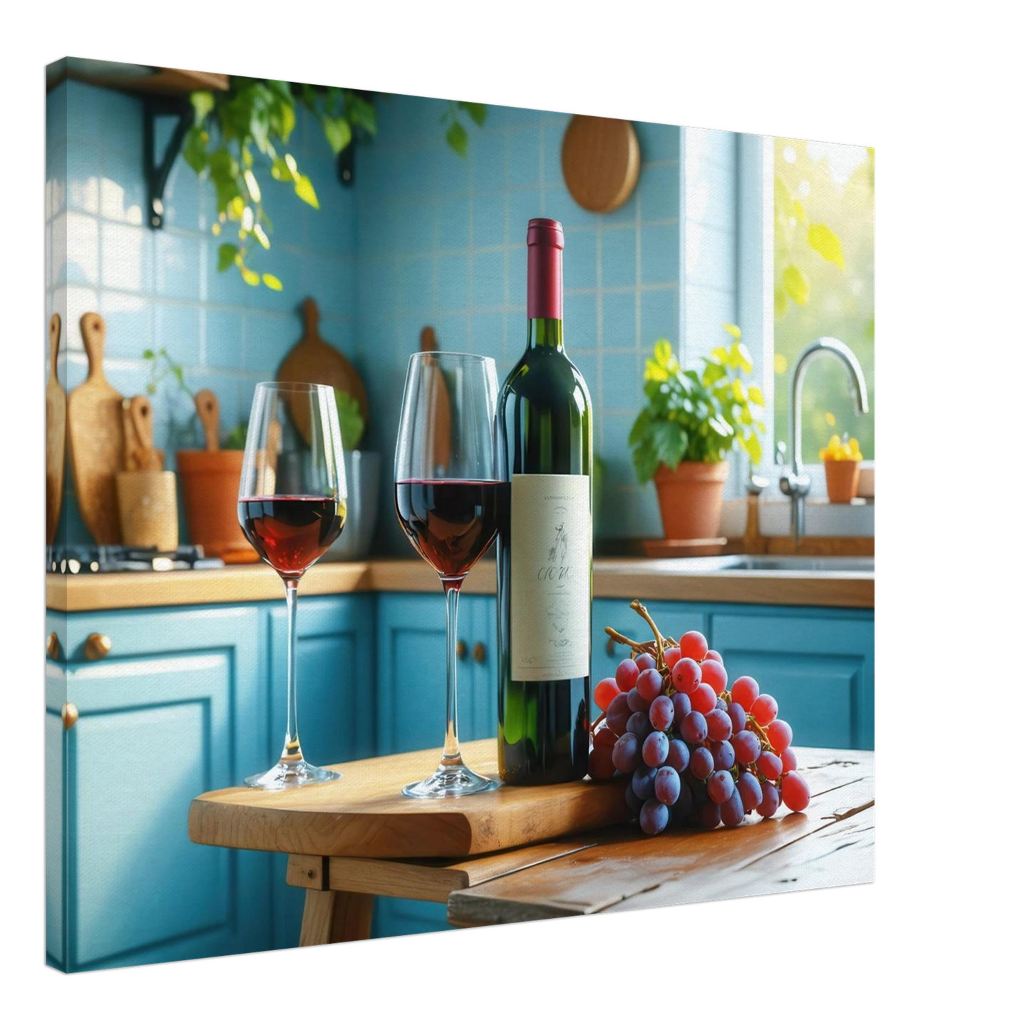 Wandbild weinabend idylle lebendige kueche mit wein trauben fuer ihre traumgroesse