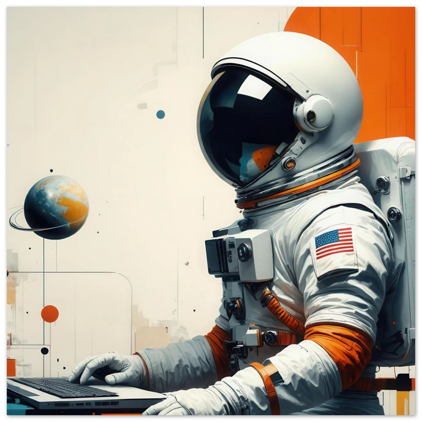 Wandbild cosmic coder astronaut bei der arbeit sci fi kunst fuer dein zuhause in verschiedenen groessen