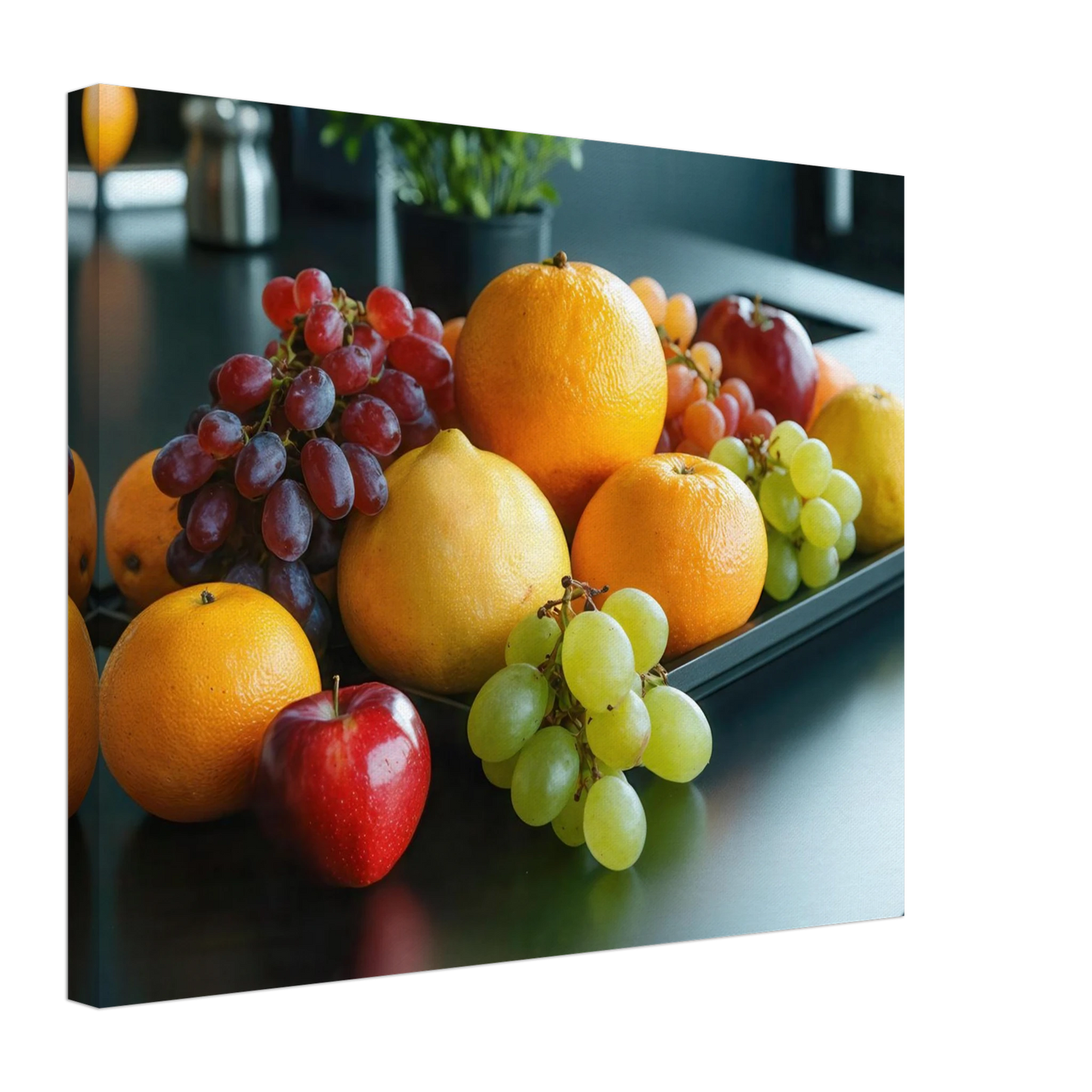 Wandbild fruchtbare fuelle lebendige komposition mit zitrusfruechten und trauben
