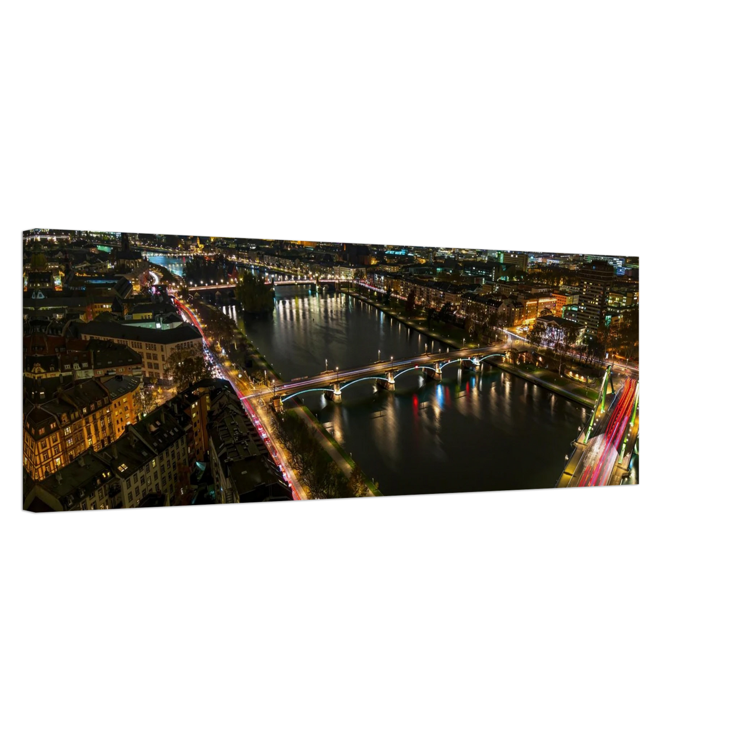 Wandbild frankfurt bei nacht pulsierende stadtansicht mit lichtspuren