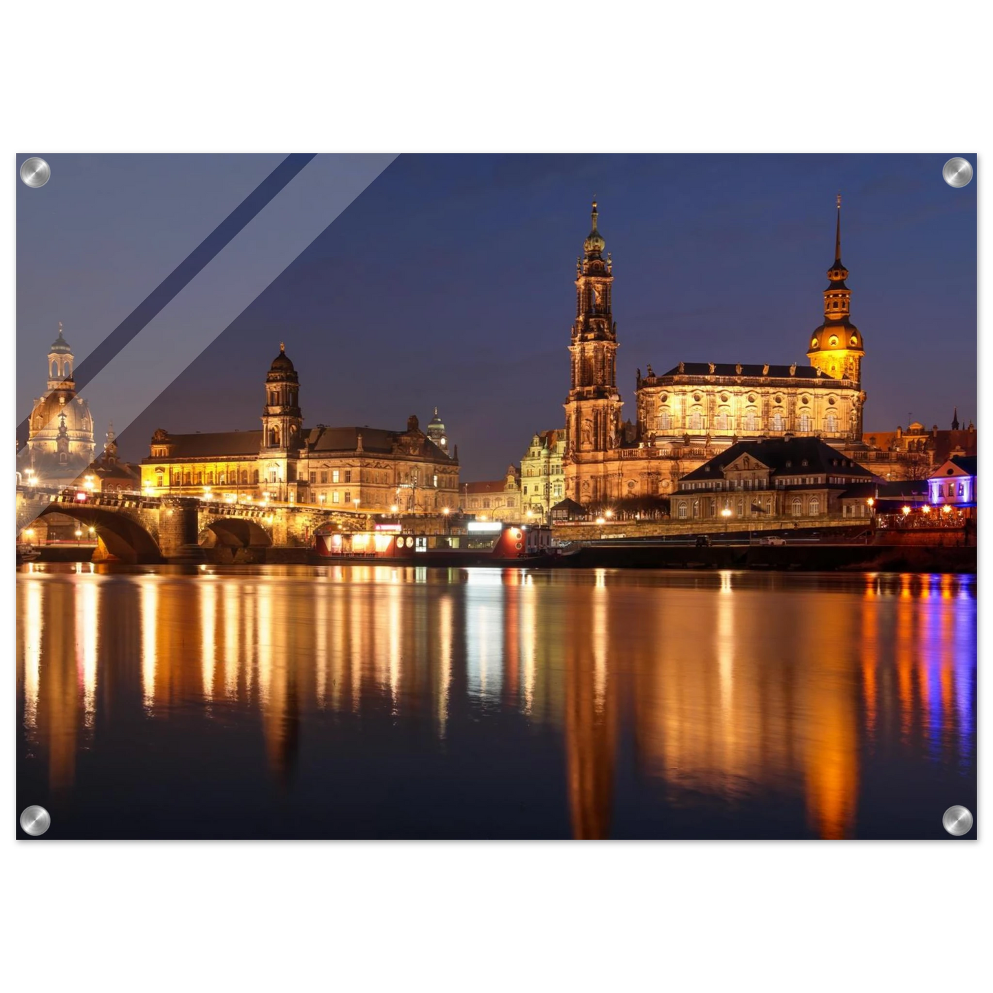 Wandbild dresden bei nacht eine malerische flusslandschaft in leuchtendem gold und azur