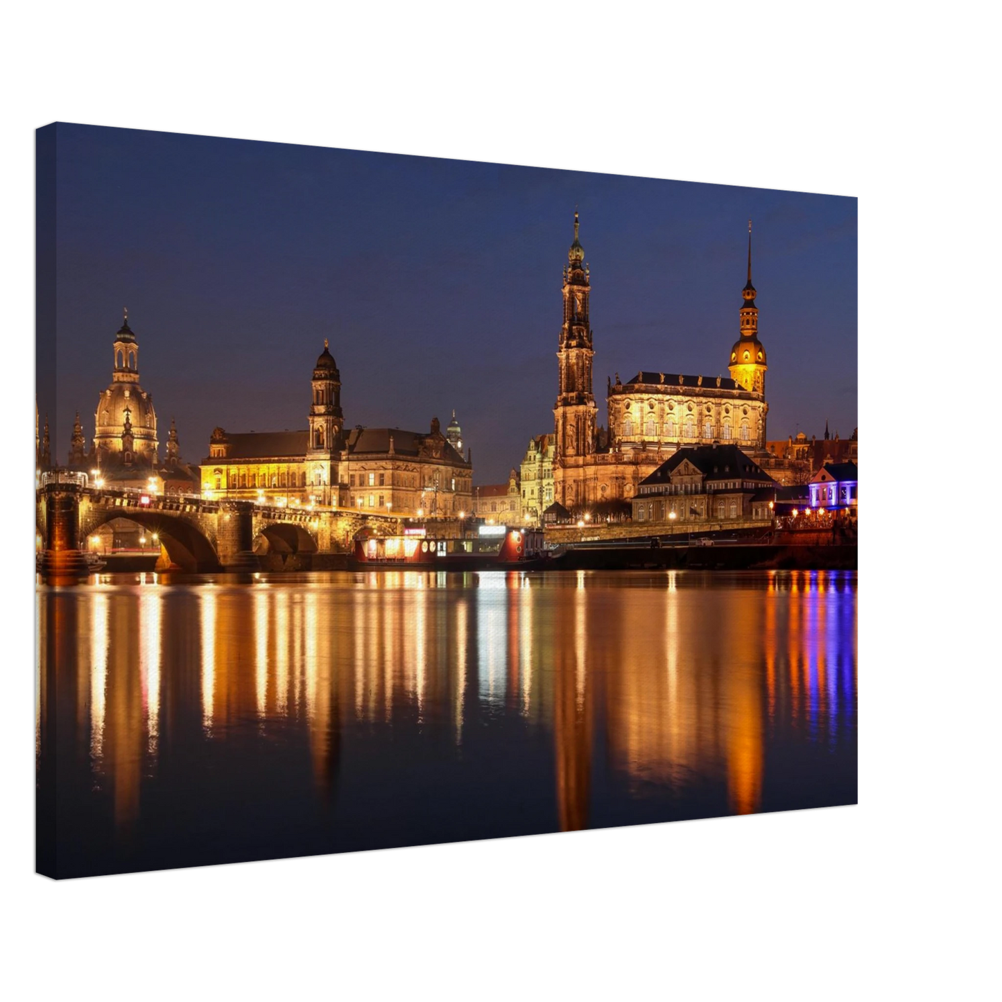Wandbild dresden bei nacht eine malerische flusslandschaft in leuchtendem gold und azur