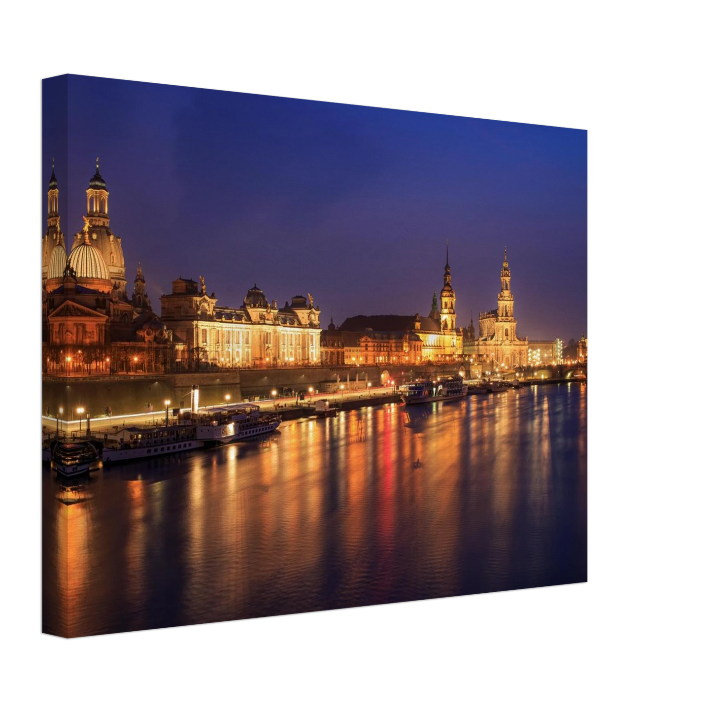 Wandbild romantisches dresden bei nacht malerischer elbblick mit goldenen lichtern