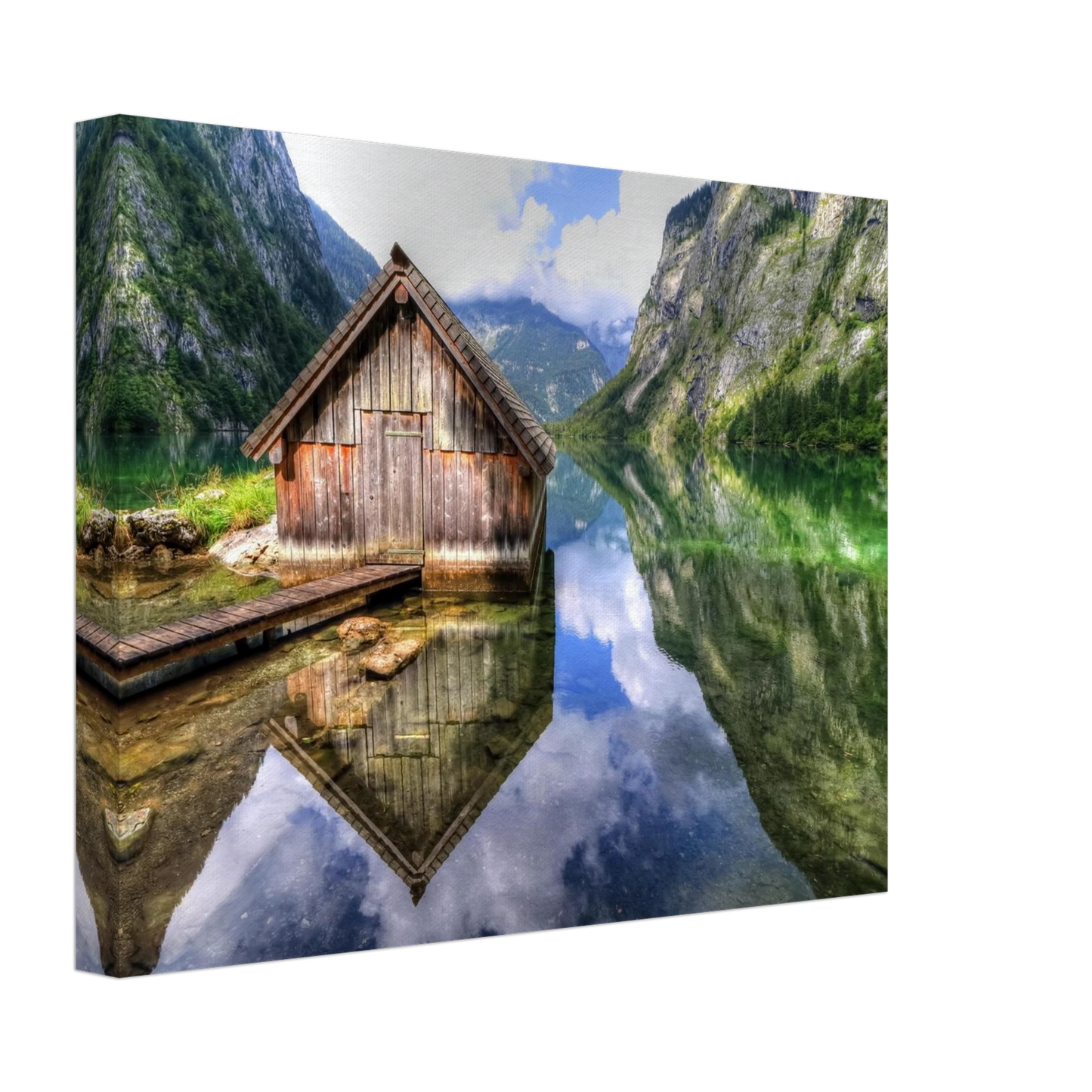 Wandbild bergschutzhuette am see ein idyllisches refugium fuer ihre wanddekoration