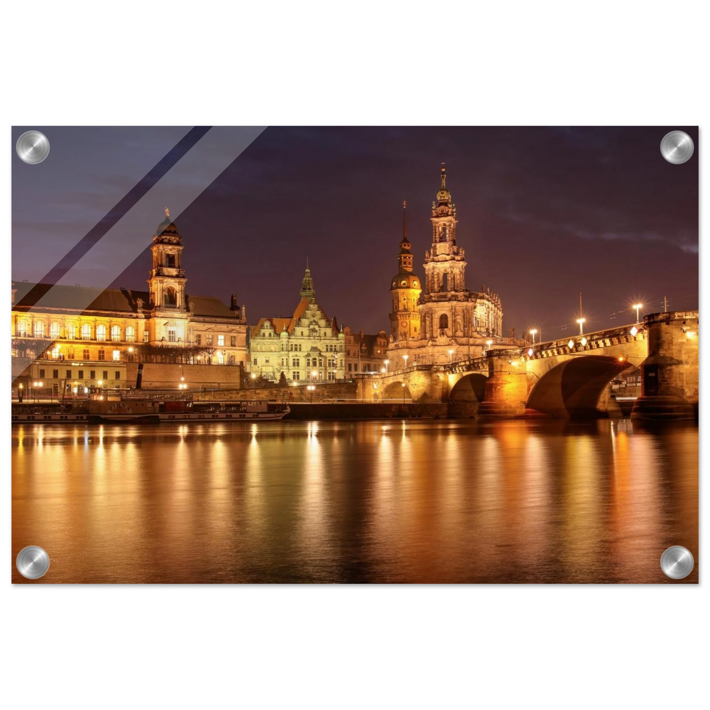 Wandbild dresden elbufer bei nacht ein malerisches stadtbild mit bruecken und gebaeuden erhaeltlich in vielen groessen