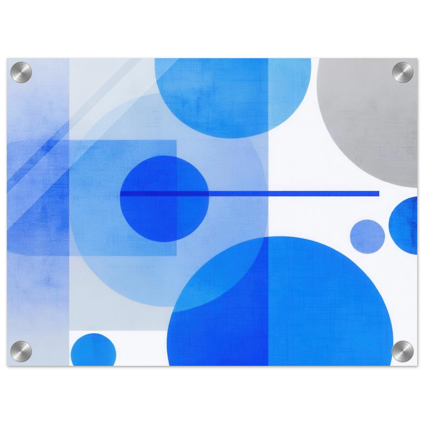 Wandbild geometrische abstraktion in koenigsblau und azur modernes dekor mit kreis rechteckformen