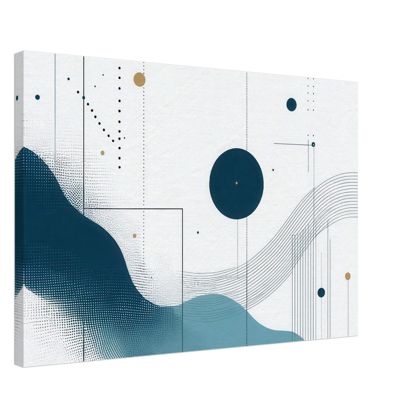 Wandbild deep sea rhythm abstrakte kunst in blau und goldtoenen in ihrer wunschgroesse