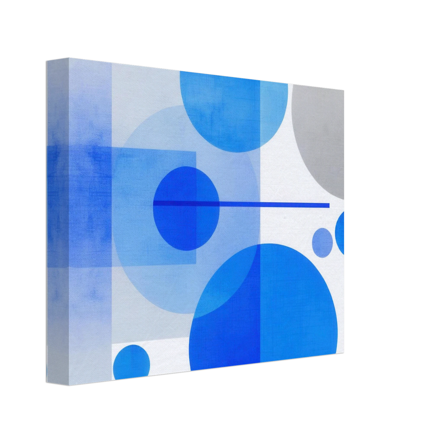 Wandbild geometrische abstraktion in koenigsblau und azur modernes dekor mit kreis rechteckformen