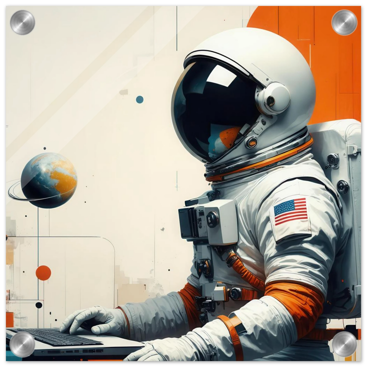 Wandbild cosmic coder astronaut bei der arbeit sci fi kunst fuer dein zuhause in verschiedenen groessen