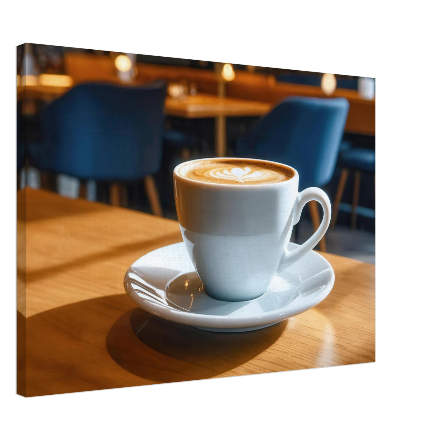 Wandbild gemuetliche kaffeehaus szene stilvolle latte art in goldenem licht