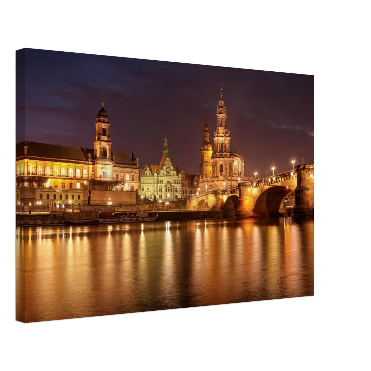 Wandbild dresden elbufer bei nacht ein malerisches stadtbild mit bruecken und gebaeuden erhaeltlich in vielen groessen
