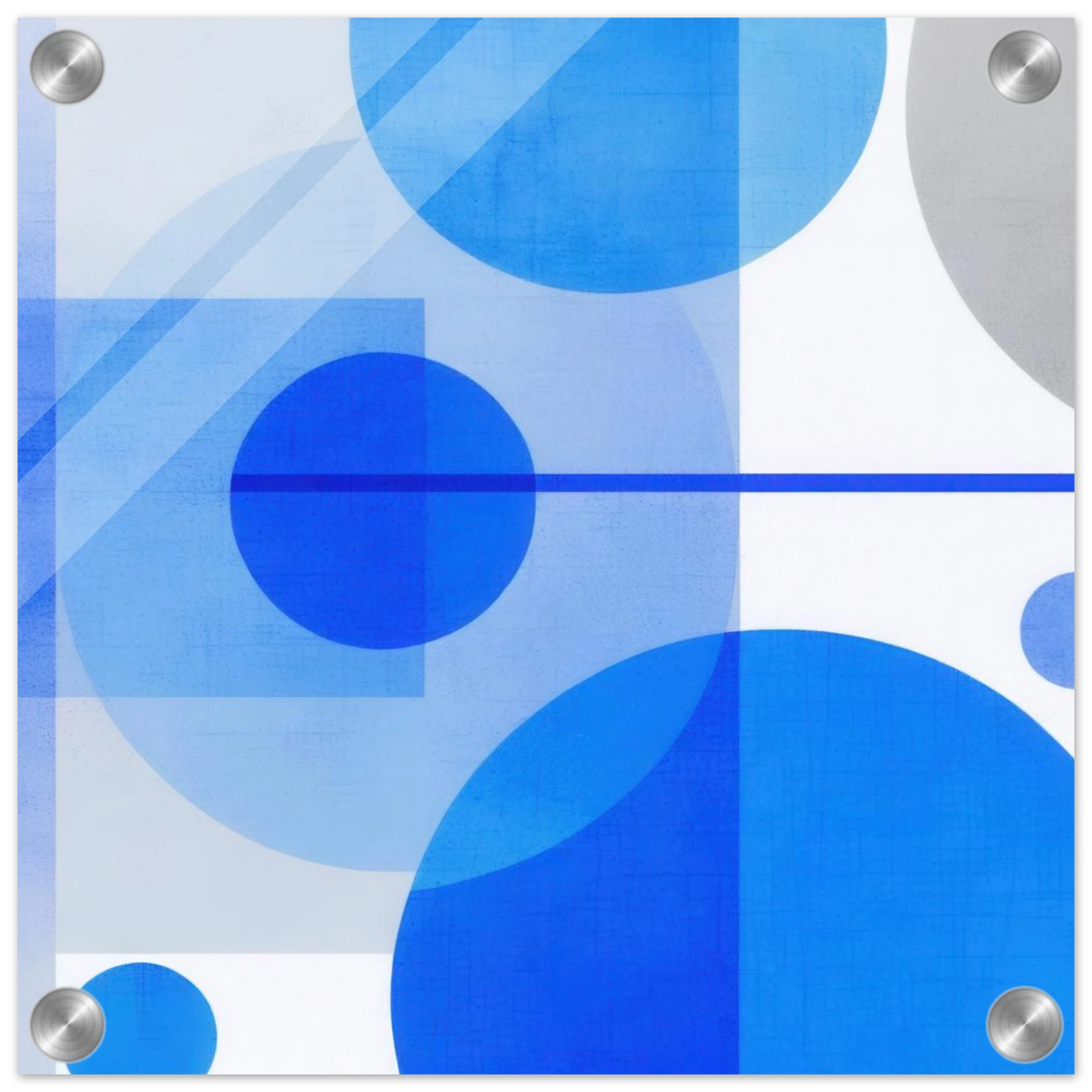 Wandbild geometrische abstraktion in koenigsblau und azur modernes dekor mit kreis rechteckformen