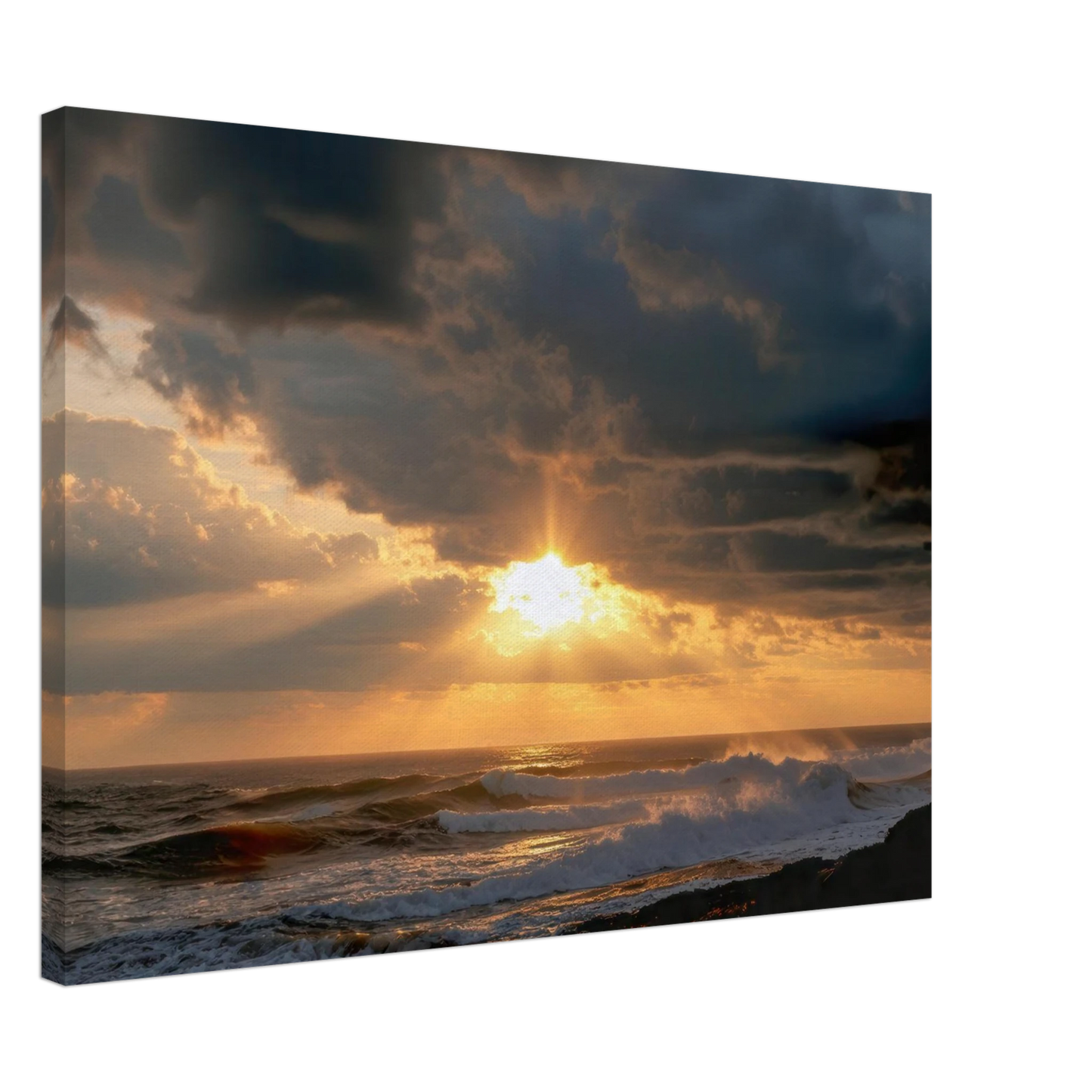 Wandbild dramatischer ozean sonnenuntergang kuestenkunst in ihrer wunschgroesse