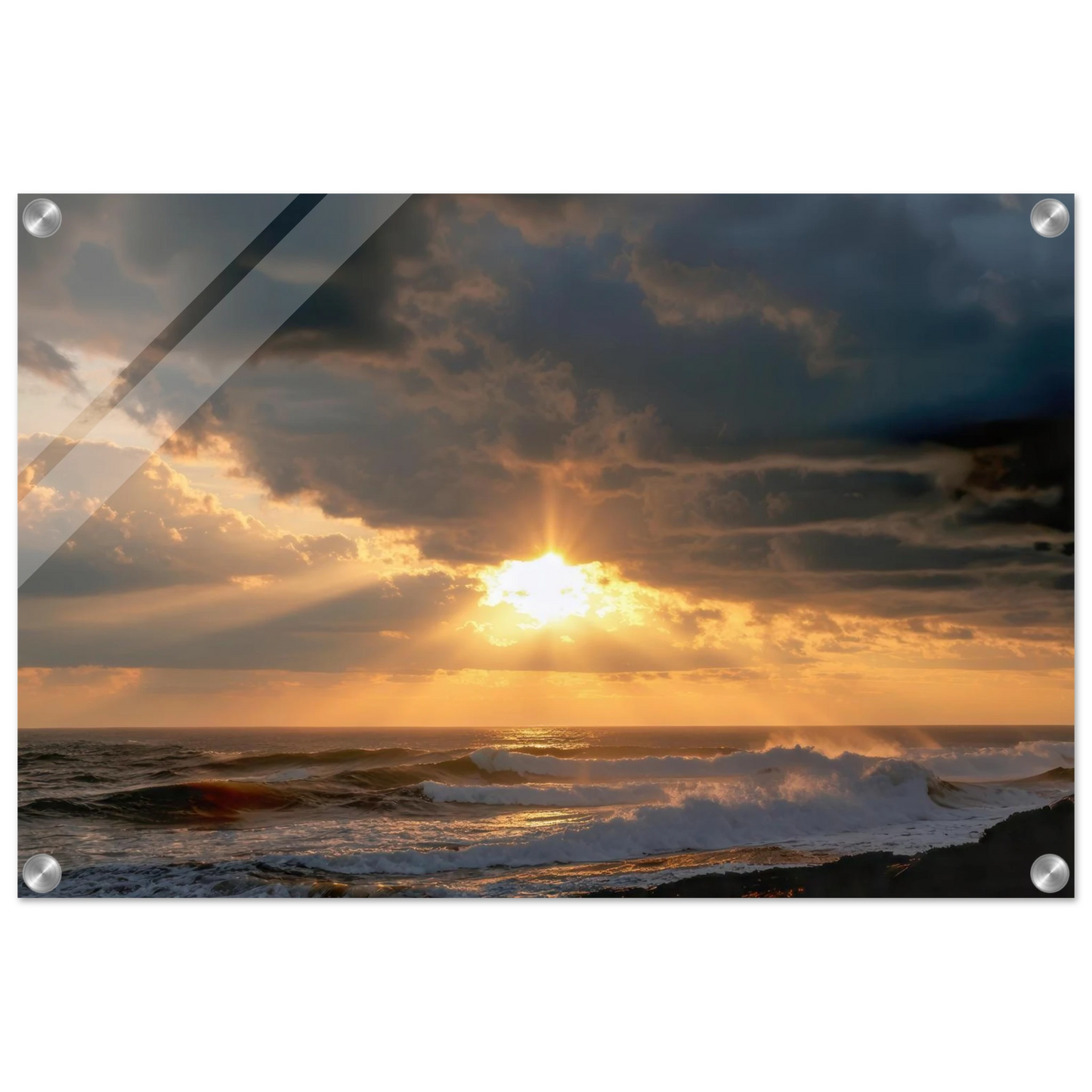 Wandbild dramatischer ozean sonnenuntergang kuestenkunst in ihrer wunschgroesse