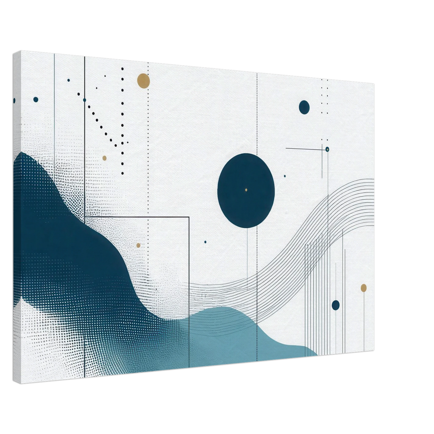 Wandbild deep sea rhythm abstrakte kunst in blau und goldtoenen in ihrer wunschgroesse