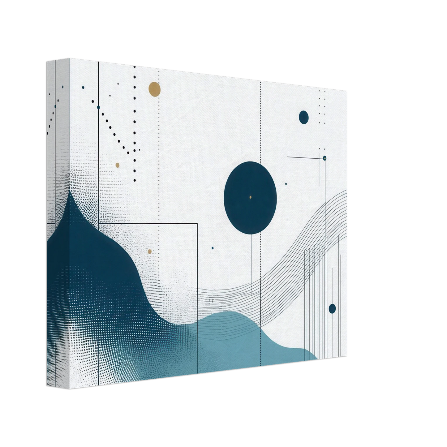 Wandbild deep sea rhythm abstrakte kunst in blau und goldtoenen in ihrer wunschgroesse