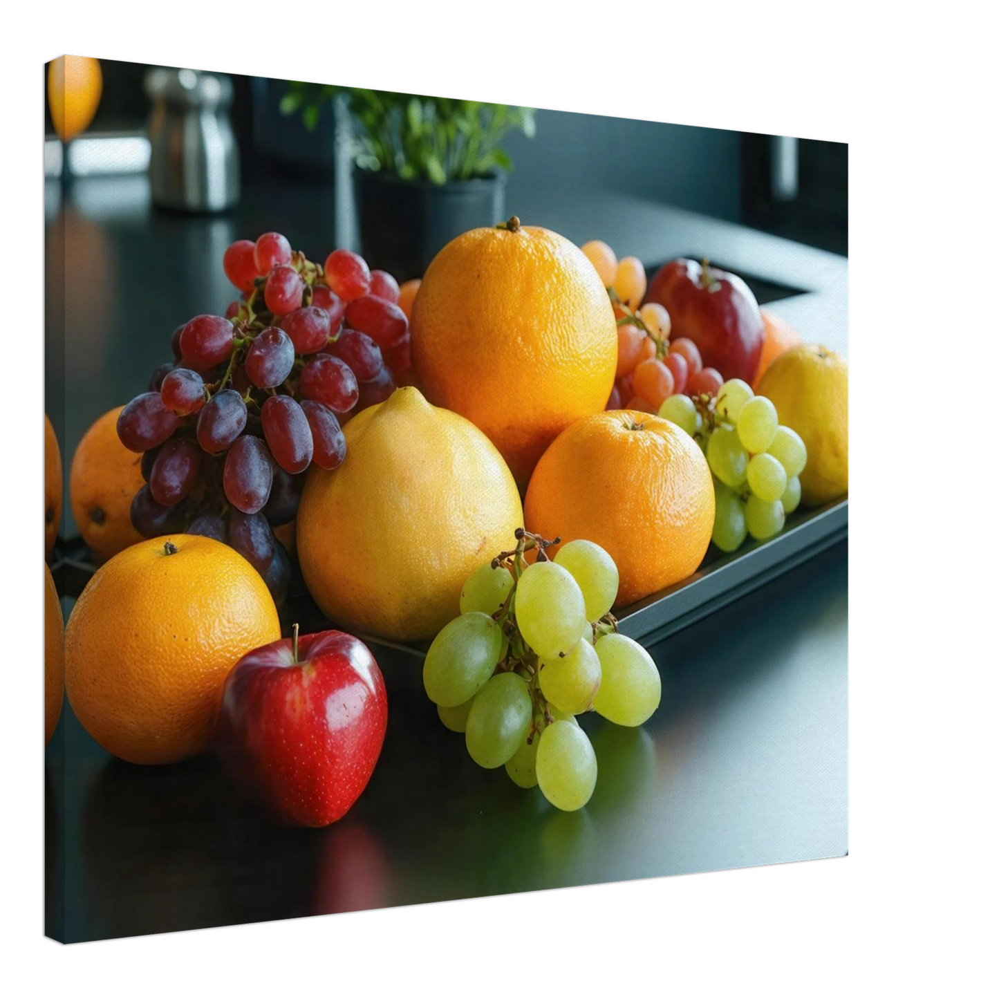 Wandbild fruchtbare fuelle lebendige komposition mit zitrusfruechten und trauben