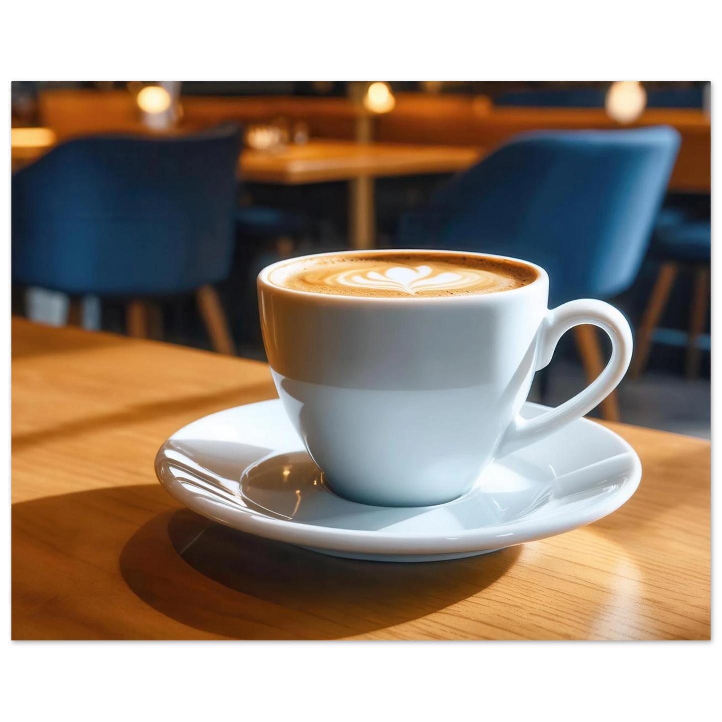 Wandbild gemuetliche kaffeehaus szene stilvolle latte art in goldenem licht