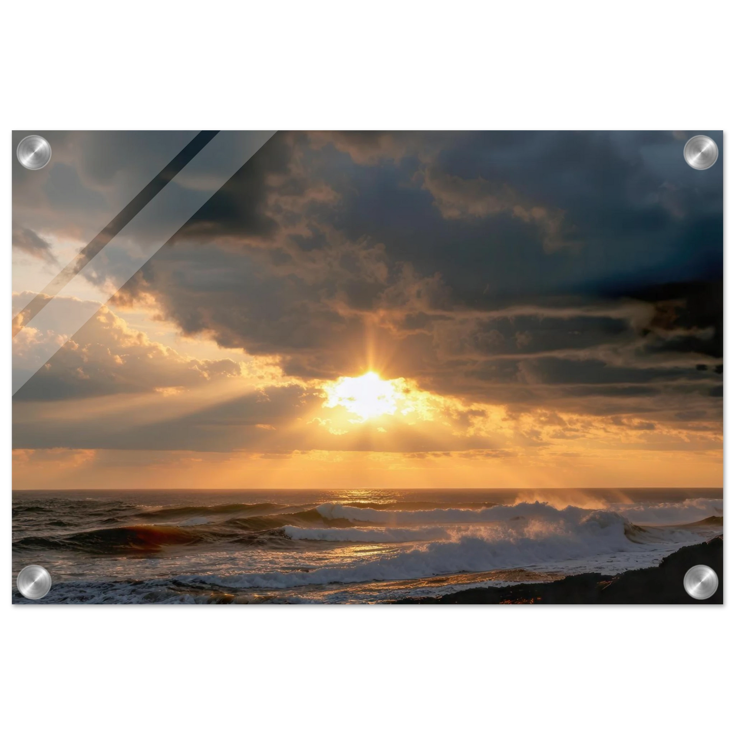 Wandbild dramatischer ozean sonnenuntergang kuestenkunst in ihrer wunschgroesse