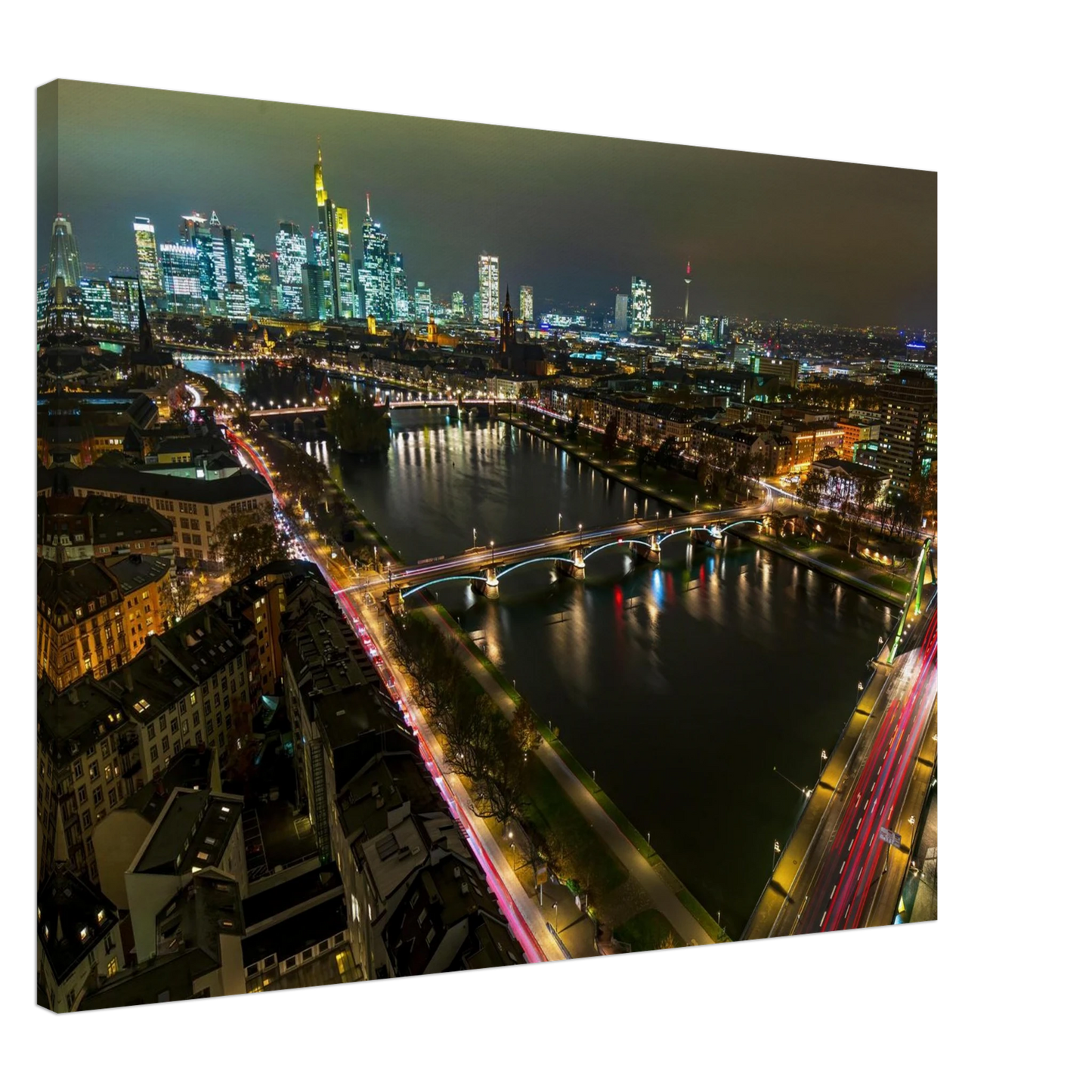 Wandbild frankfurt bei nacht pulsierende stadtansicht mit lichtspuren