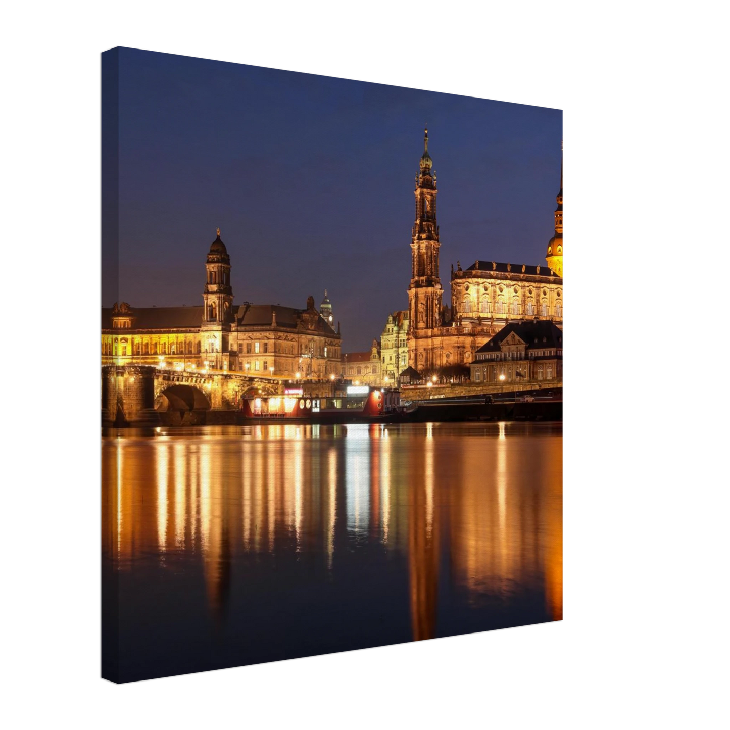 Wandbild dresden bei nacht eine malerische flusslandschaft in leuchtendem gold und azur
