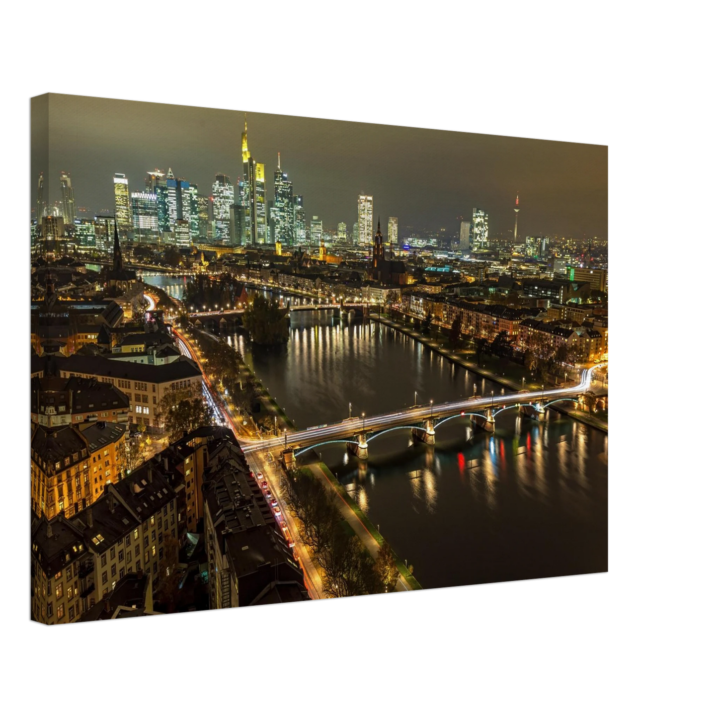 Wandbild golden leuchtende skyline modernes cityscape artwork in variablen groessen