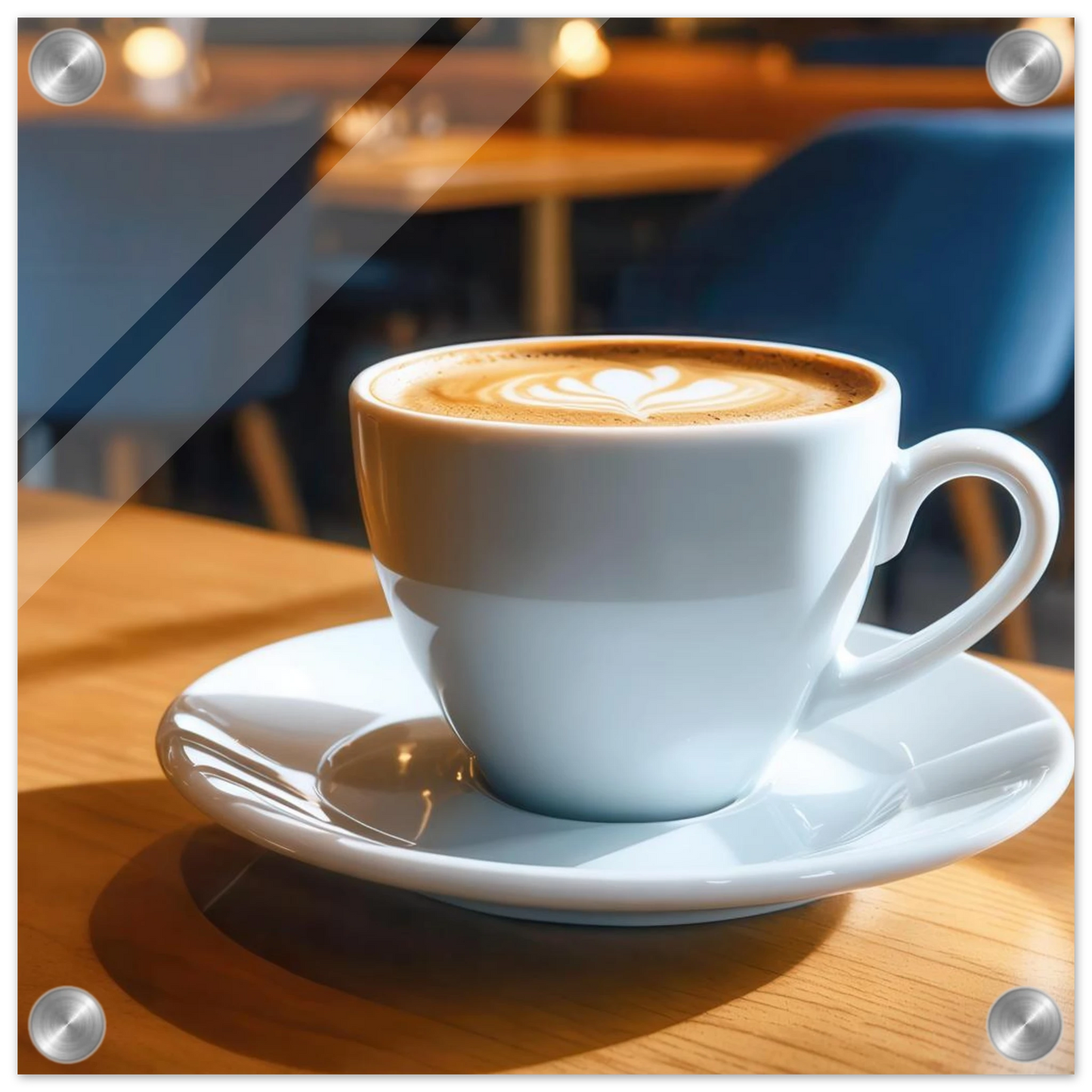 Wandbild gemuetliche kaffeehaus szene stilvolle latte art in goldenem licht