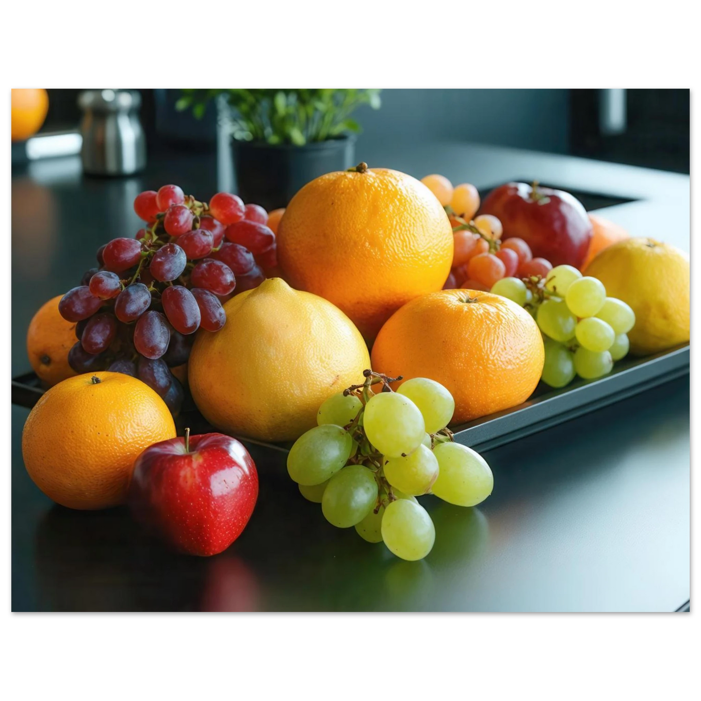 Wandbild fruchtbare fuelle lebendige komposition mit zitrusfruechten und trauben