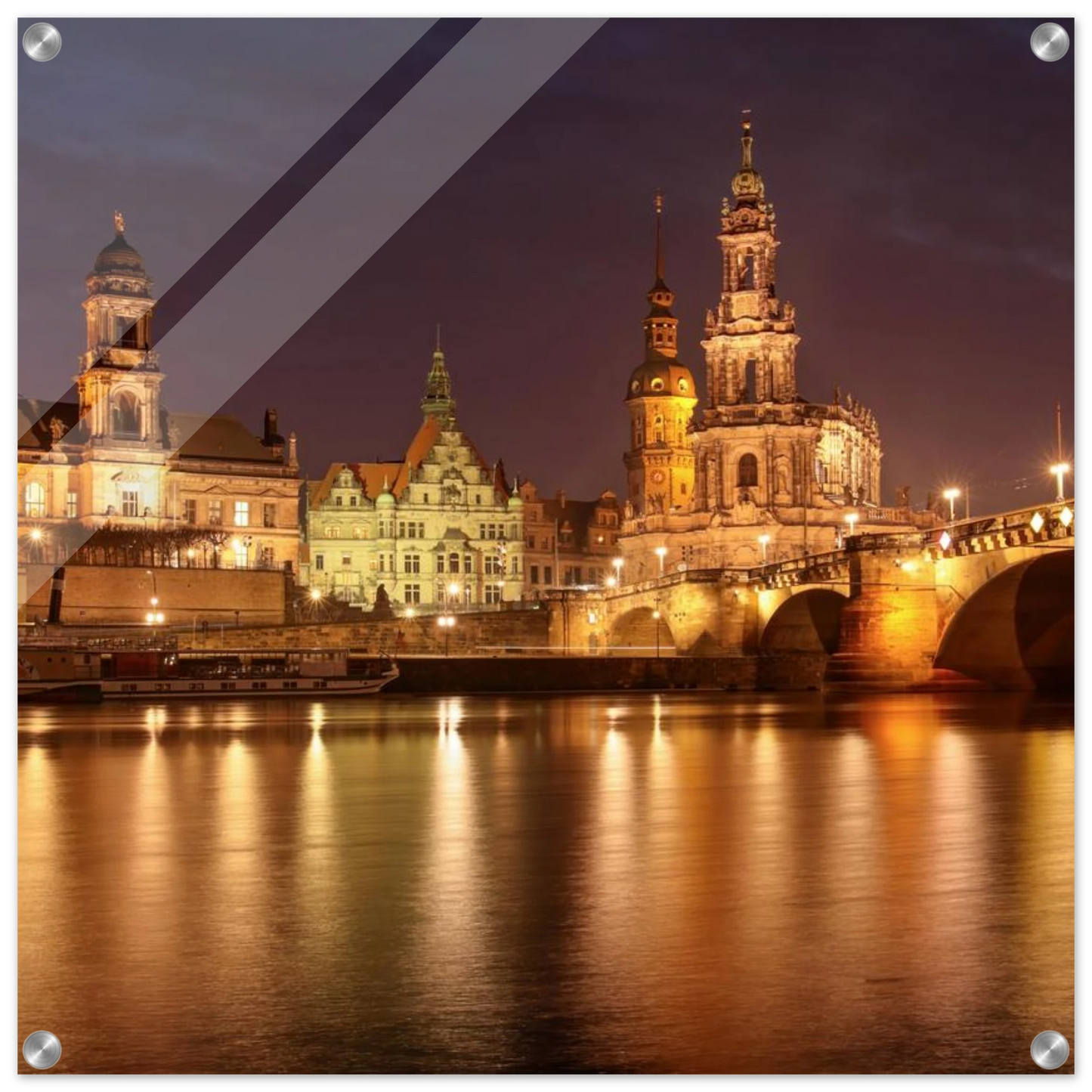 Wandbild dresden elbufer bei nacht ein malerisches stadtbild mit bruecken und gebaeuden erhaeltlich in vielen groessen