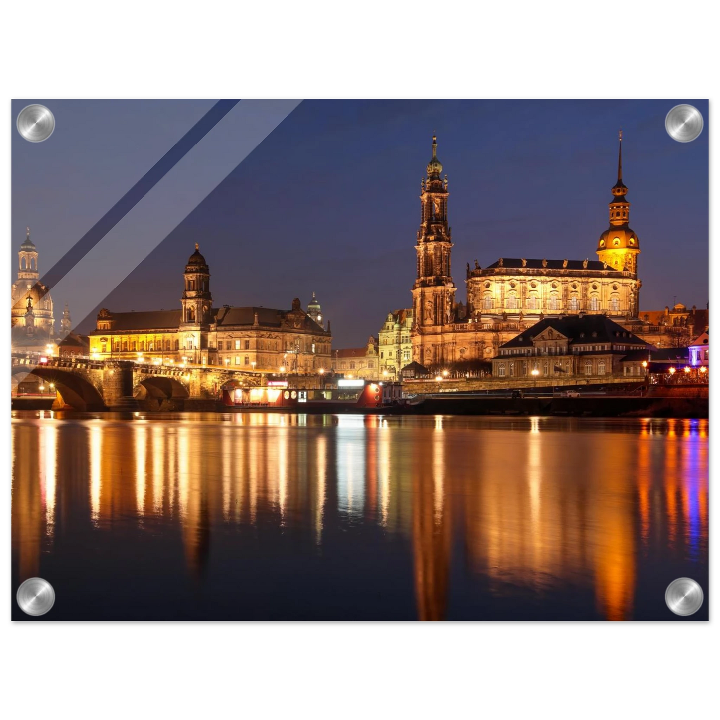 Wandbild dresden bei nacht eine malerische flusslandschaft in leuchtendem gold und azur