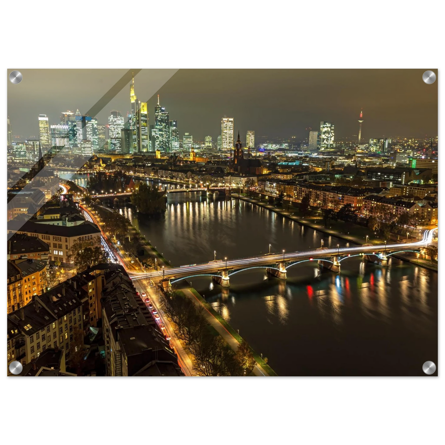 Wandbild golden leuchtende skyline modernes cityscape artwork in variablen groessen