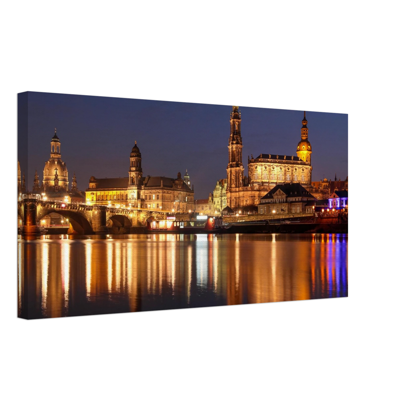 Wandbild dresden bei nacht eine malerische flusslandschaft in leuchtendem gold und azur