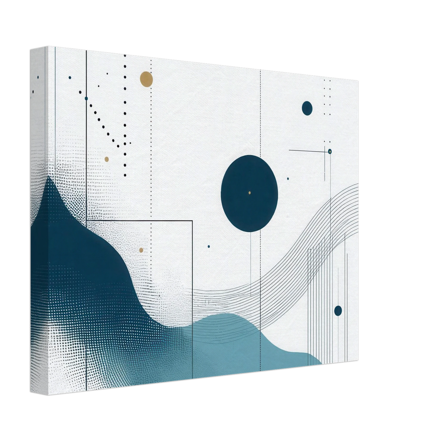 Wandbild deep sea rhythm abstrakte kunst in blau und goldtoenen in ihrer wunschgroesse