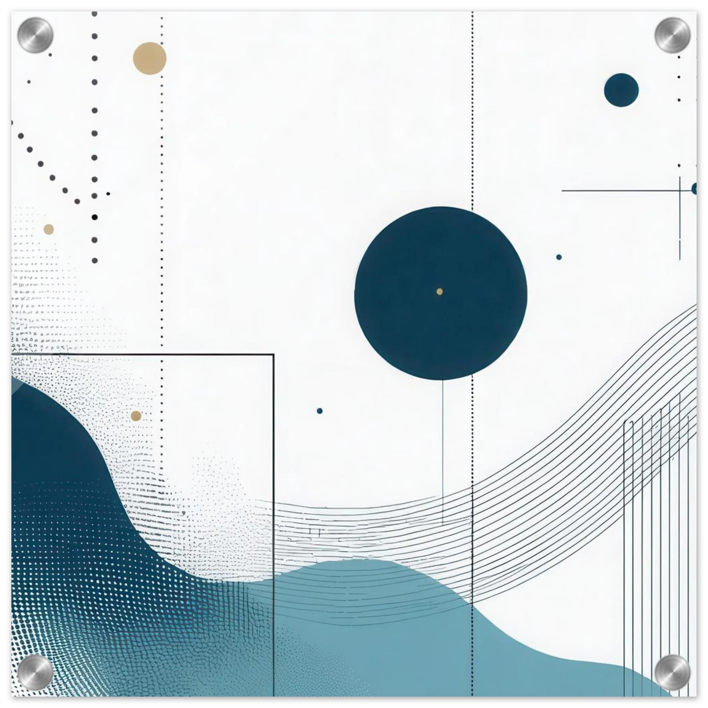 Wandbild deep sea rhythm abstrakte kunst in blau und goldtoenen in ihrer wunschgroesse