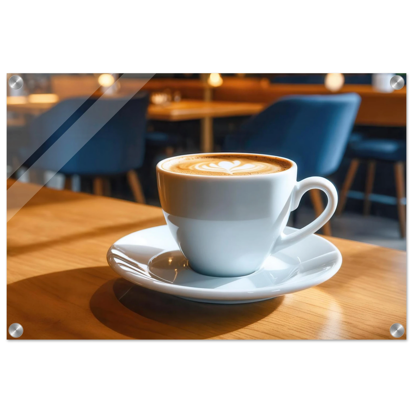 Wandbild gemuetliche kaffeehaus szene stilvolle latte art in goldenem licht