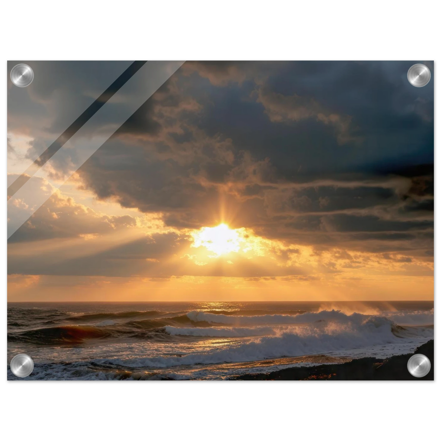 Wandbild dramatischer ozean sonnenuntergang kuestenkunst in ihrer wunschgroesse