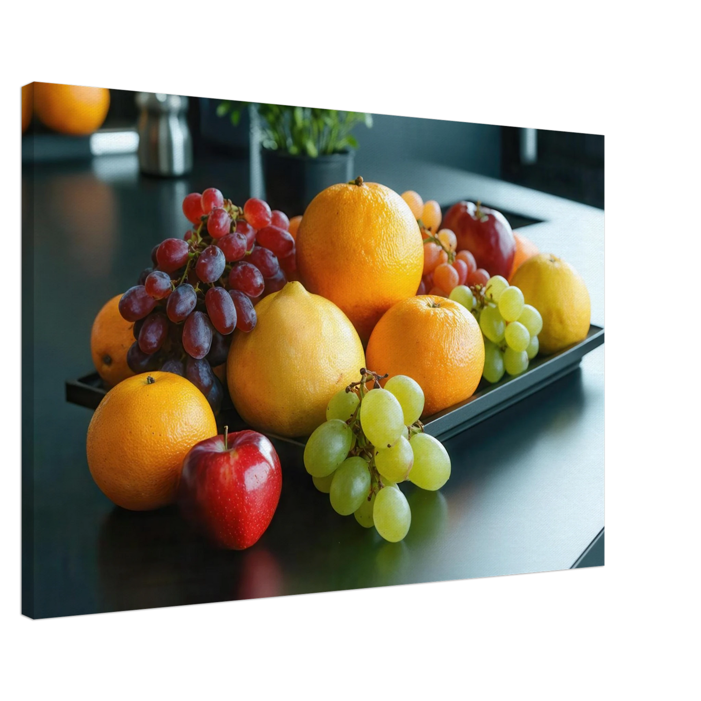 Wandbild fruchtbare fuelle lebendige komposition mit zitrusfruechten und trauben