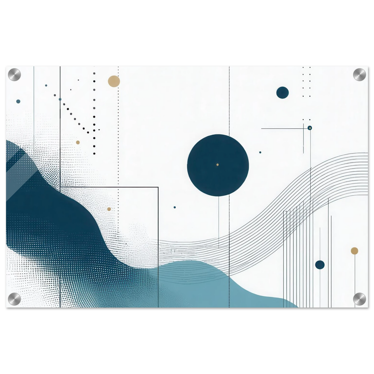 Wandbild deep sea rhythm abstrakte kunst in blau und goldtoenen in ihrer wunschgroesse