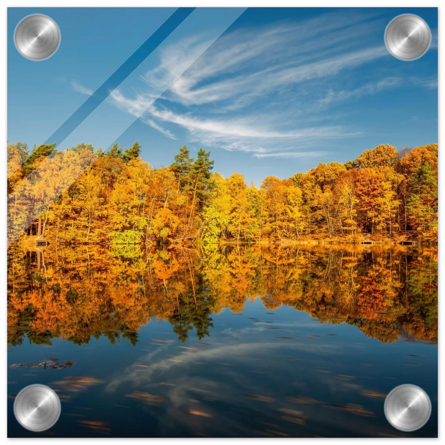 Wandbild herbstliche see symphonie atemberaubende waldspiegelung an einem sonnigen herbsttag