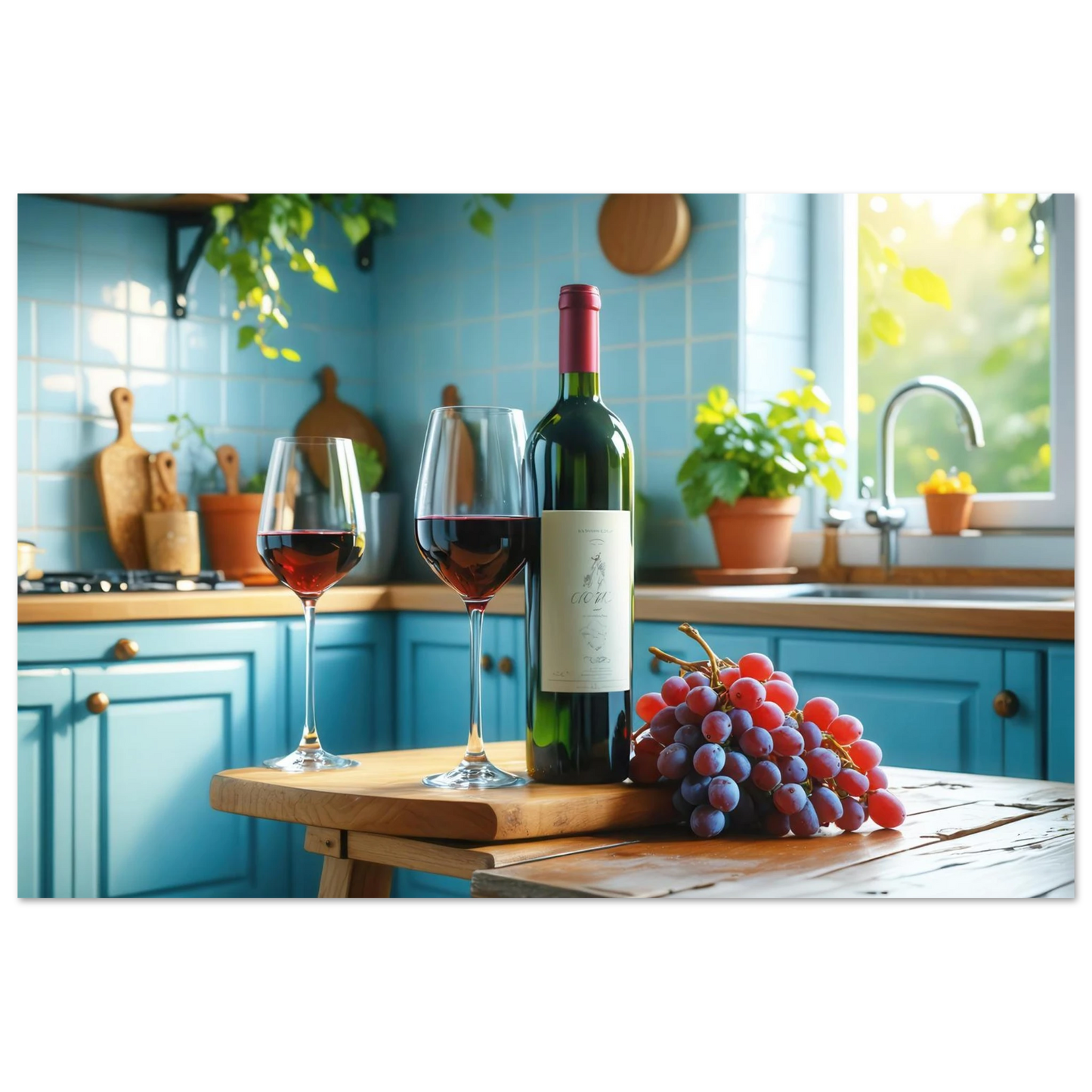 Wandbild weinabend idylle lebendige kueche mit wein trauben fuer ihre traumgroesse