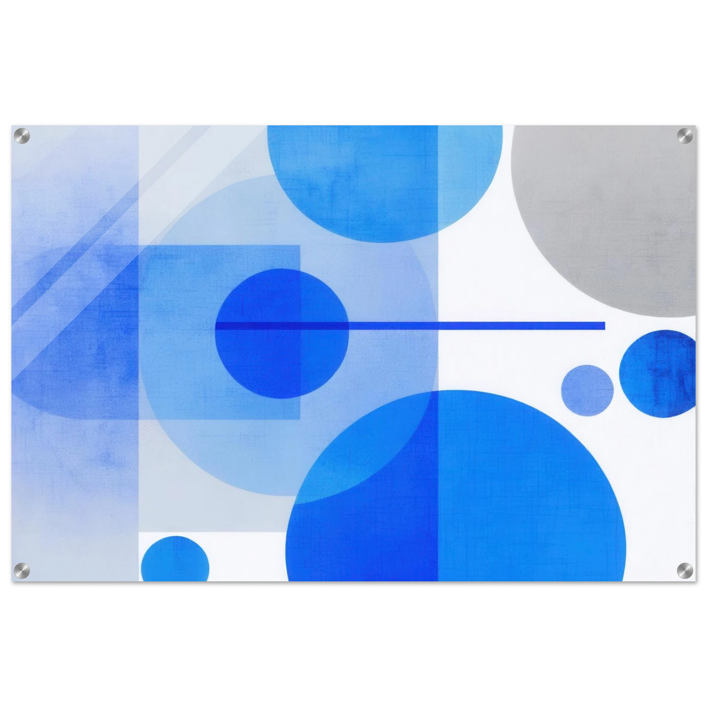 Wandbild geometrische abstraktion in koenigsblau und azur modernes dekor mit kreis rechteckformen