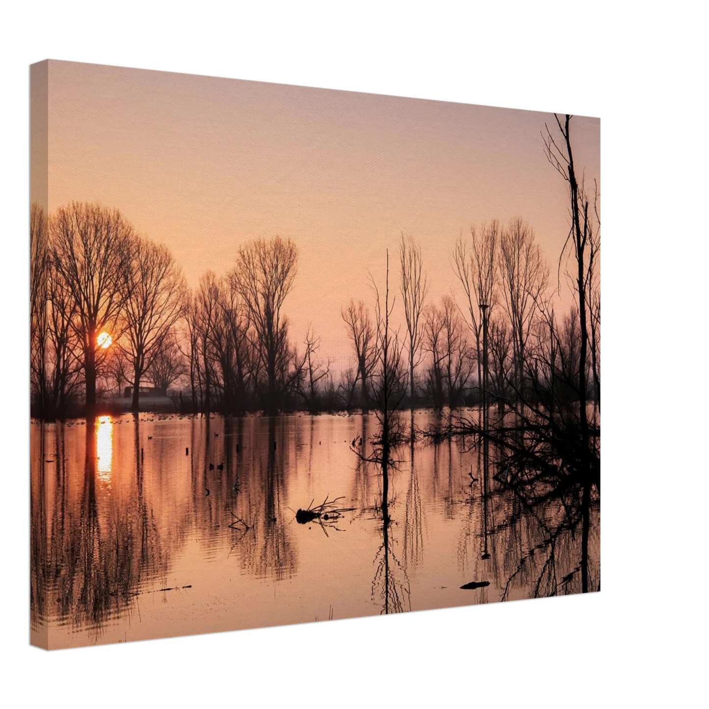 Wandbild mystischer sonnenuntergang am see vertraeumtes naturbild zum aufhaengen in ihrer wunschgroesse